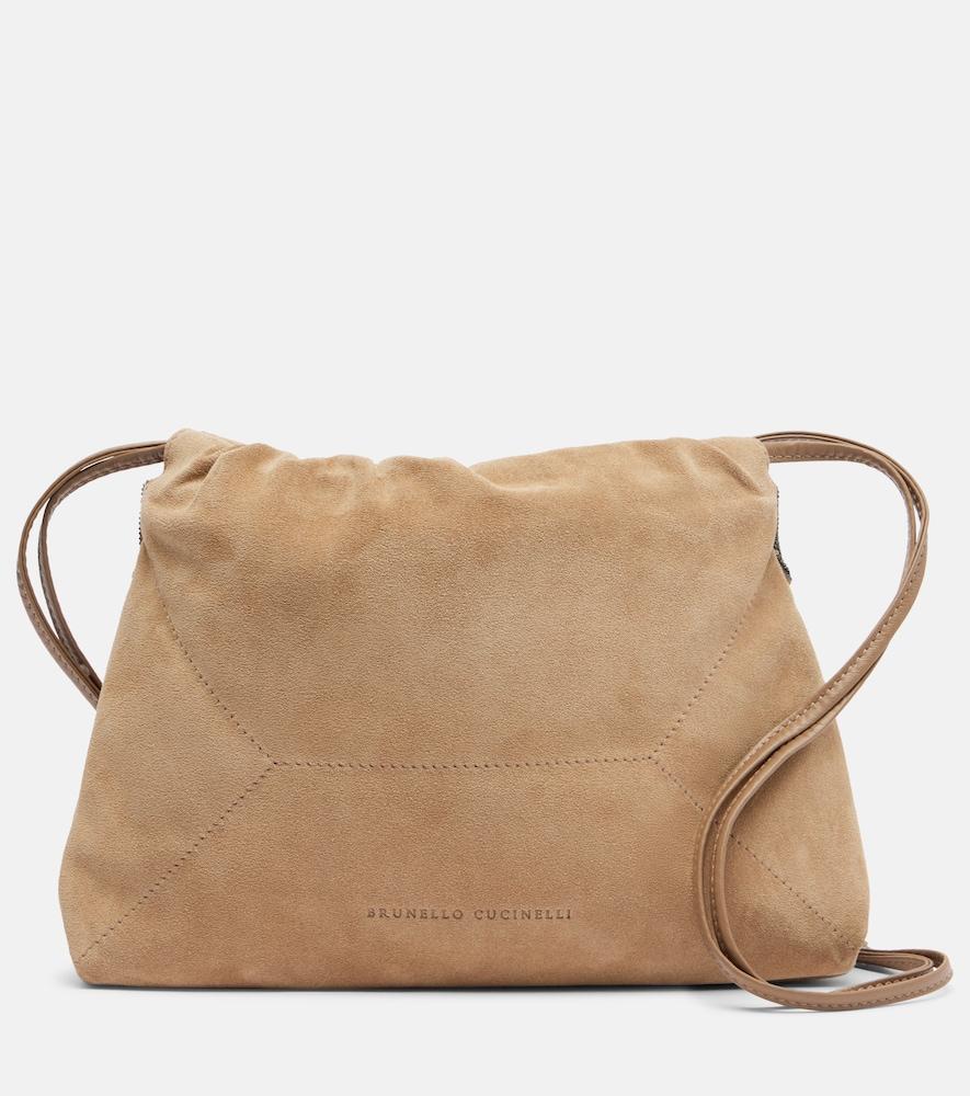 brunello cucinelli mellow small suede shoulder bag