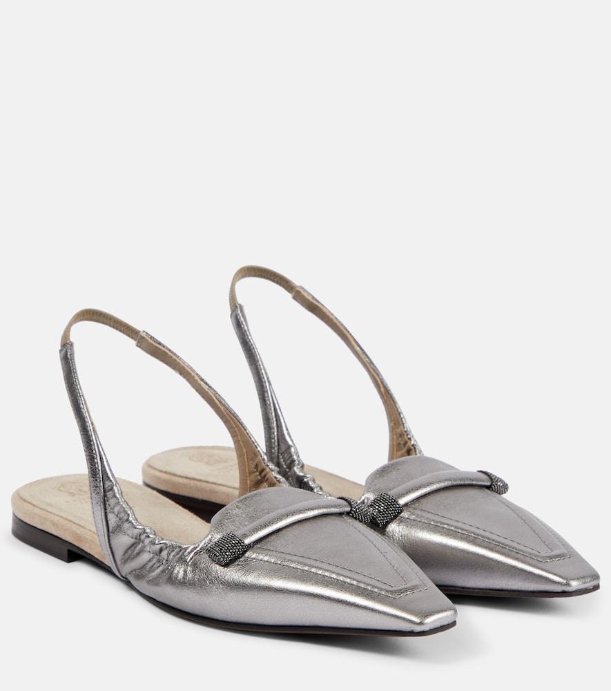 brunello cucinelli metallic leather slingback flats