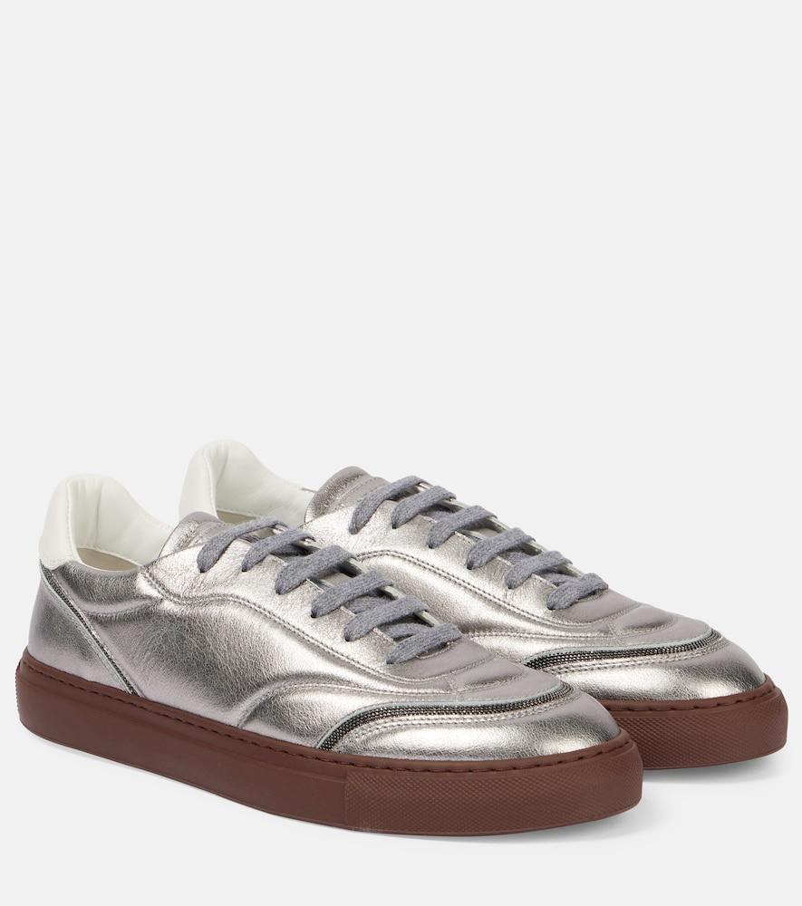 brunello cucinelli metallic leather sneakers