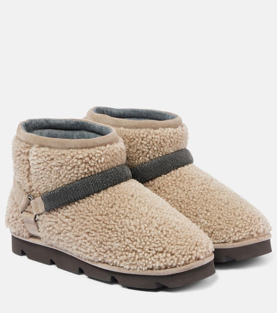 brunello cucinelli monili beads shearling snow boots