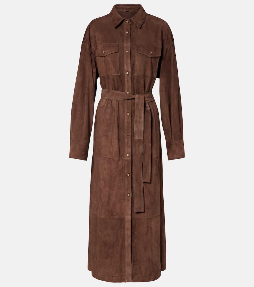 brunello cucinelli monili belted suede shirt dress