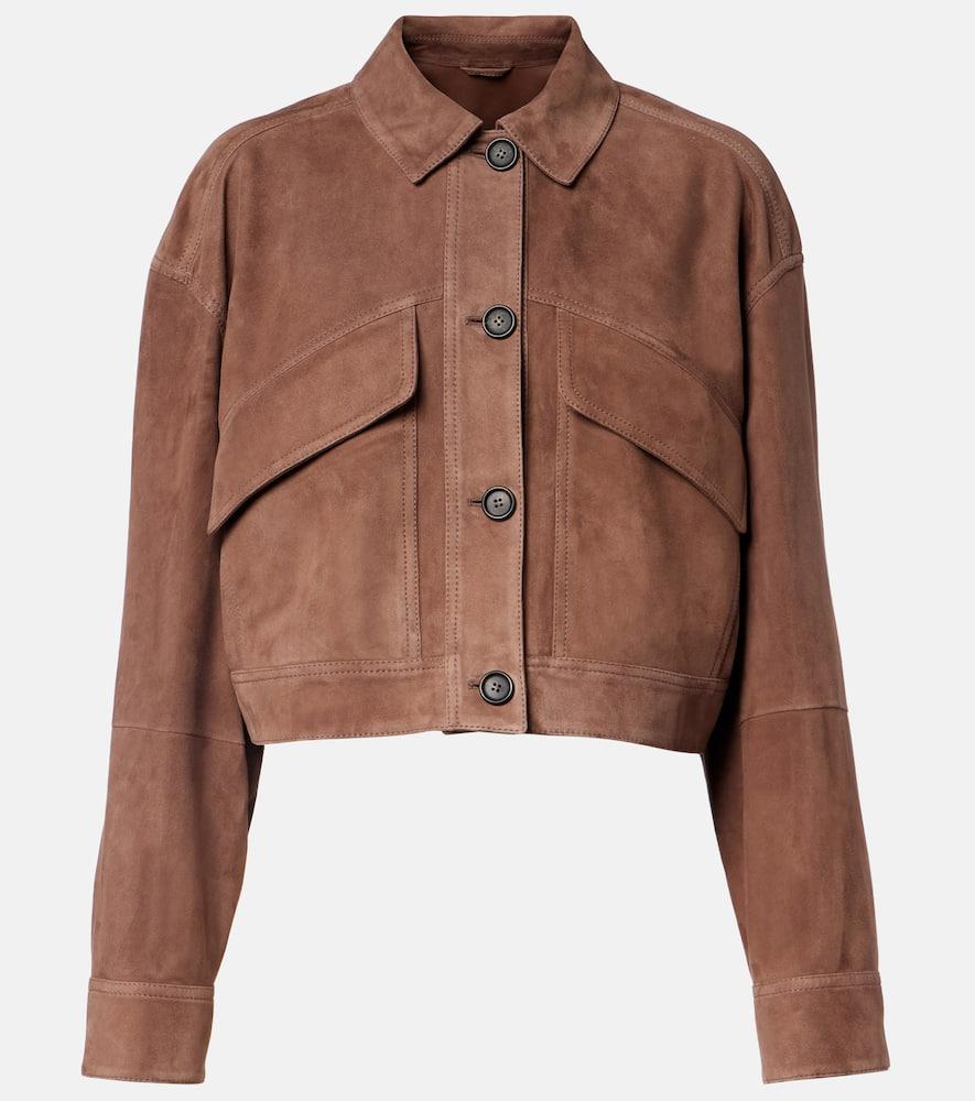 brunello cucinelli monili cropped suede jacket