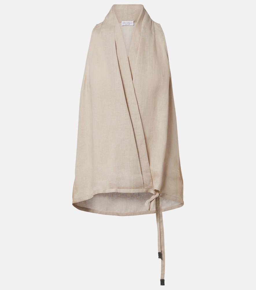 brunello cucinelli monili halterneck linen wrap top