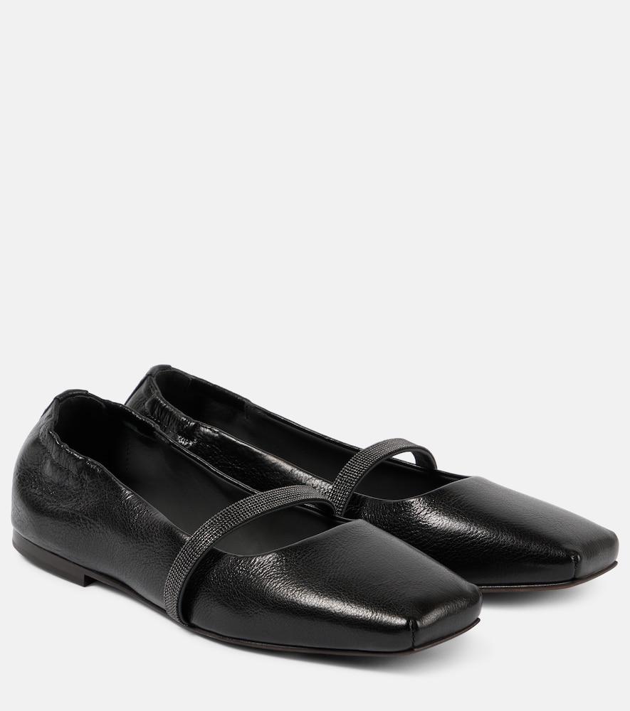 brunello cucinelli monili leather mary jane flats