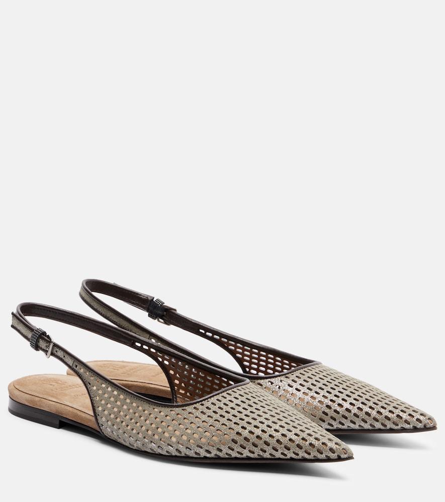 brunello cucinelli monili leather slingback ballet flats