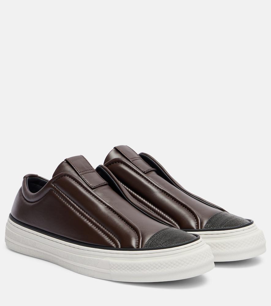 brunello cucinelli monili leather sneakers
