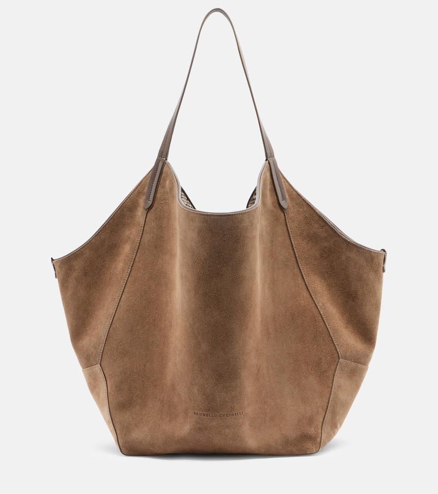 brunello cucinelli monili medium reversible suede tote bag