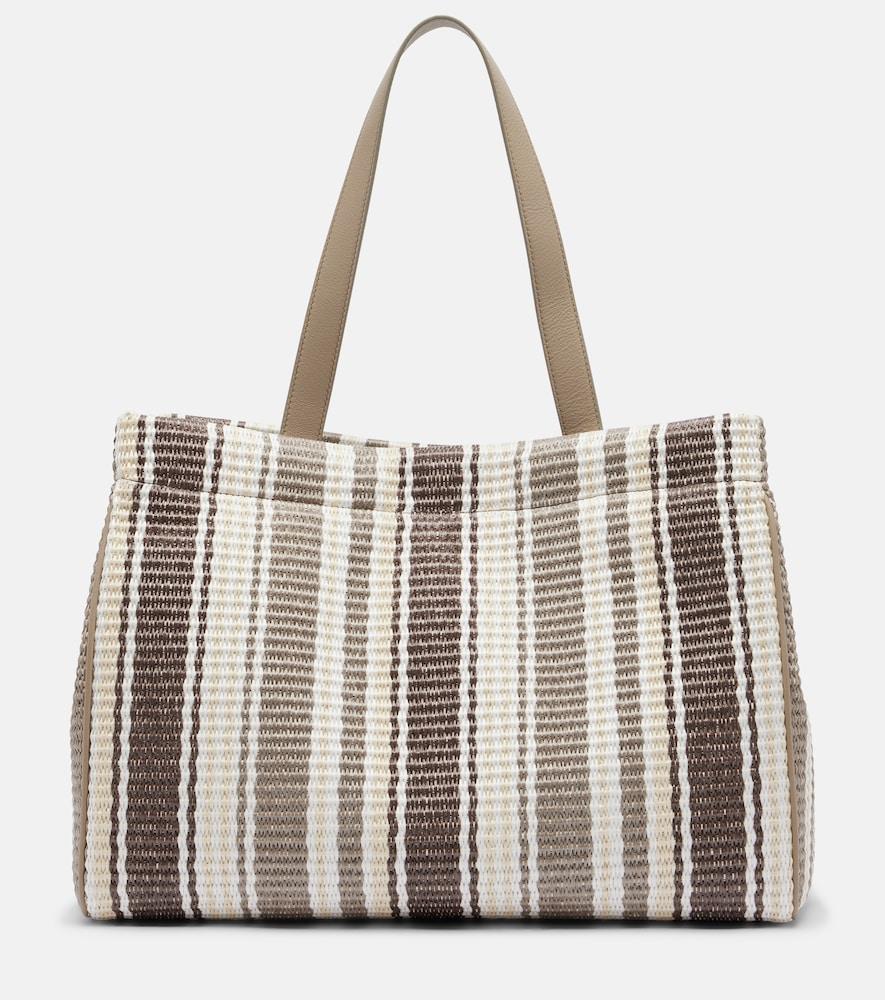 brunello cucinelli monili medium striped raffia tote bag