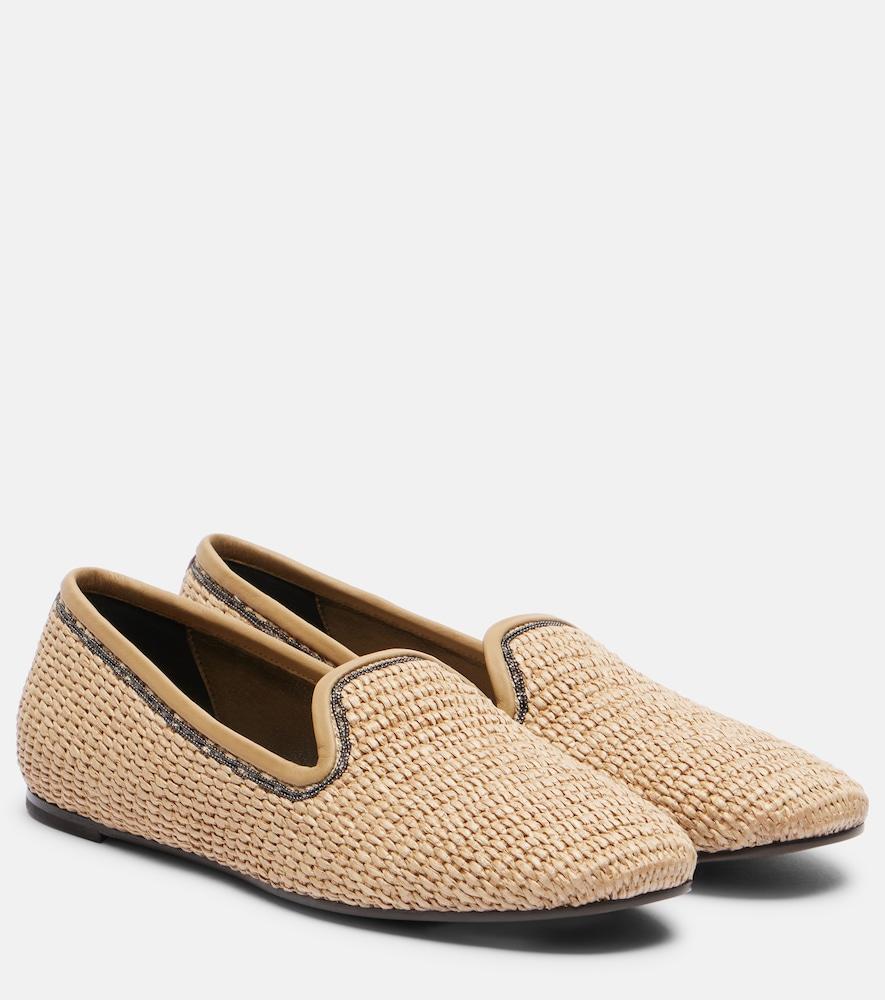 brunello cucinelli monili raffia loafers