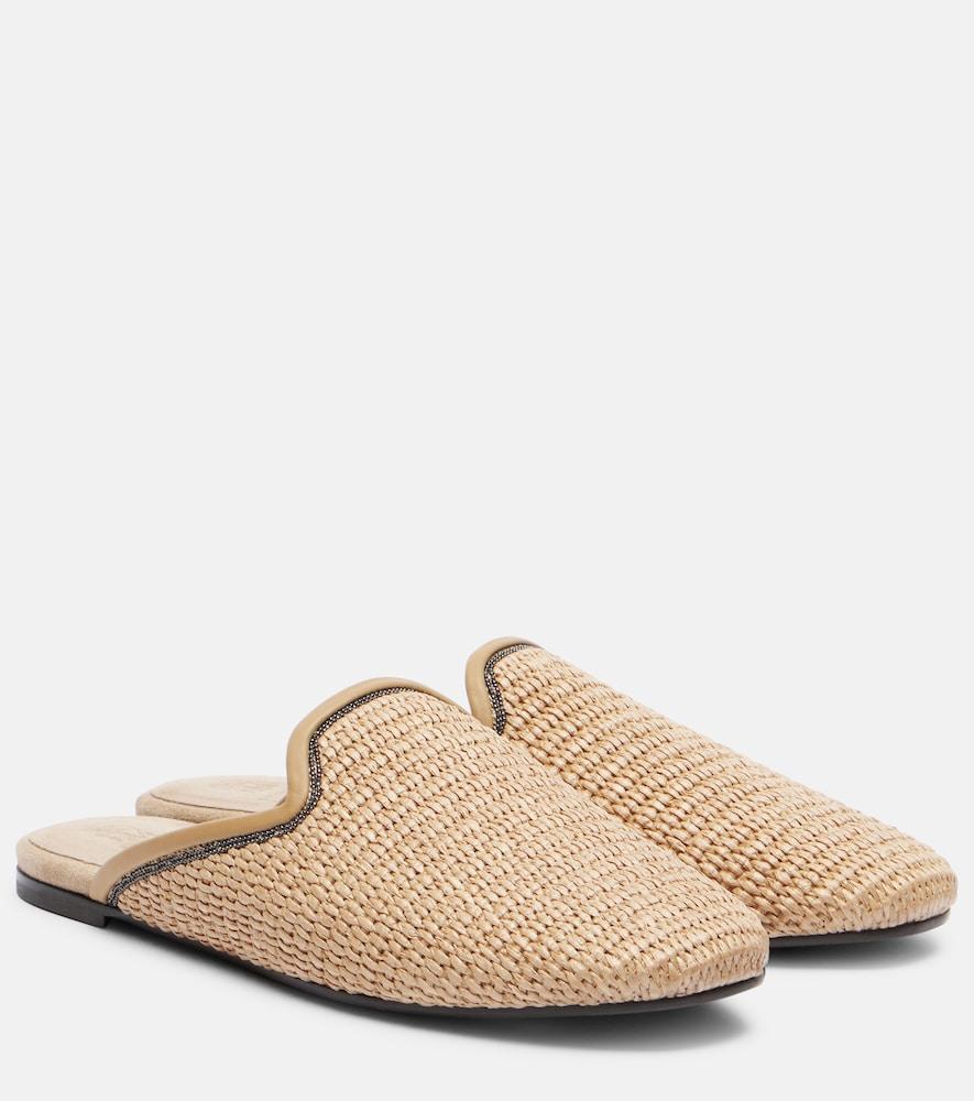 brunello cucinelli monili raffia mules