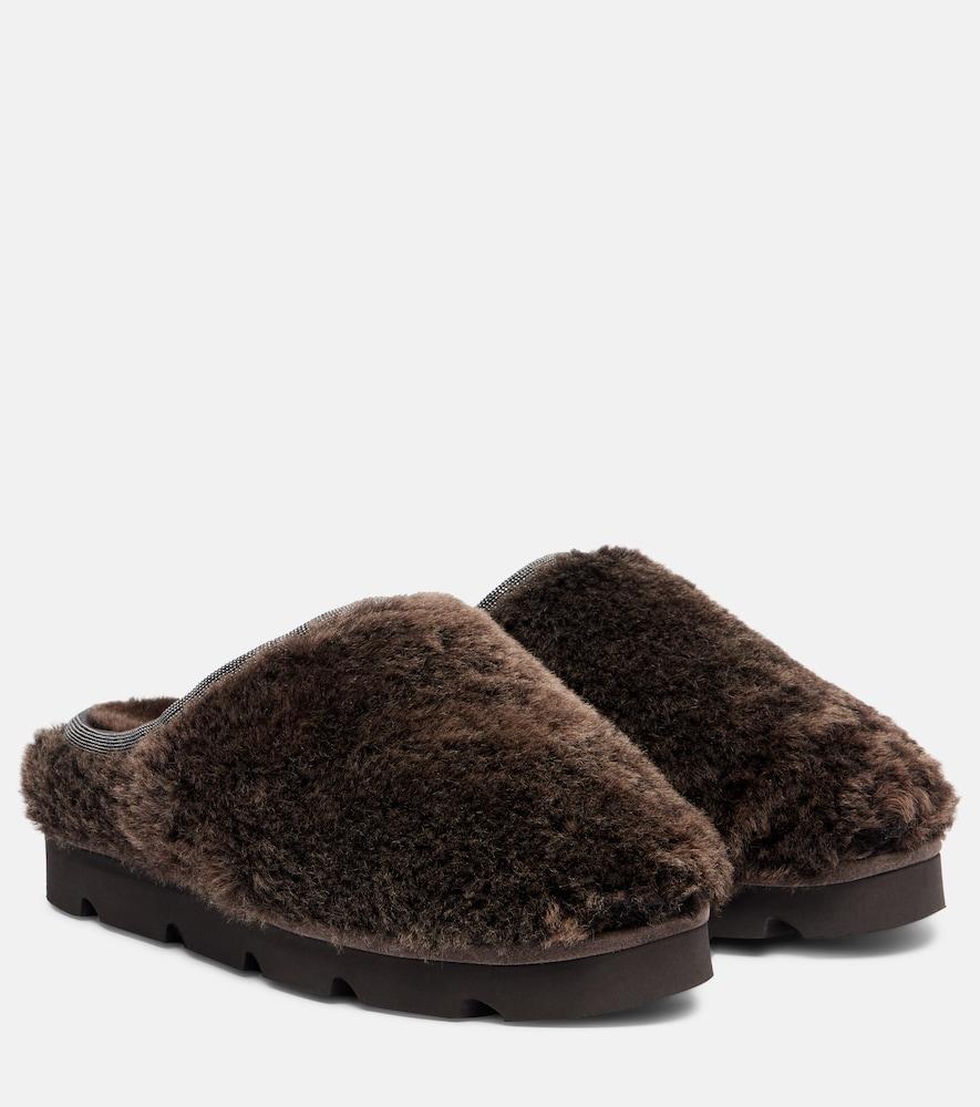 brunello cucinelli monili shearling slip