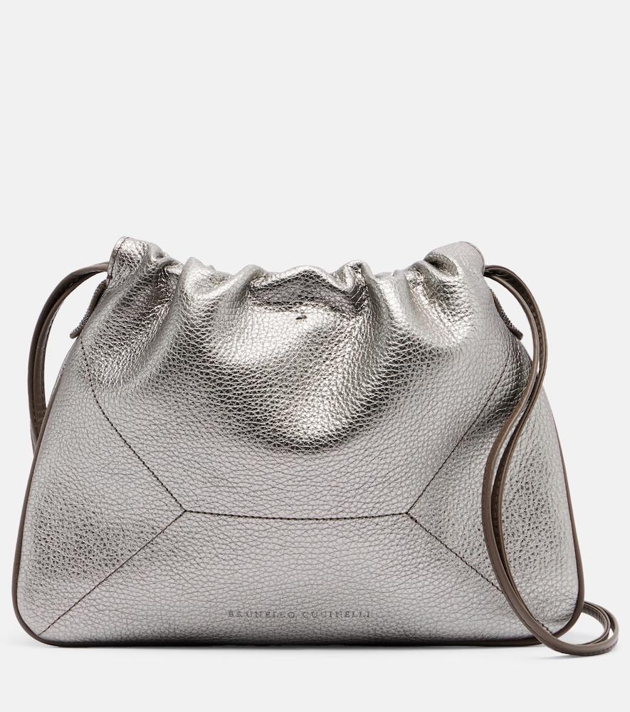 brunello cucinelli monili small metallic leather crossbody bag