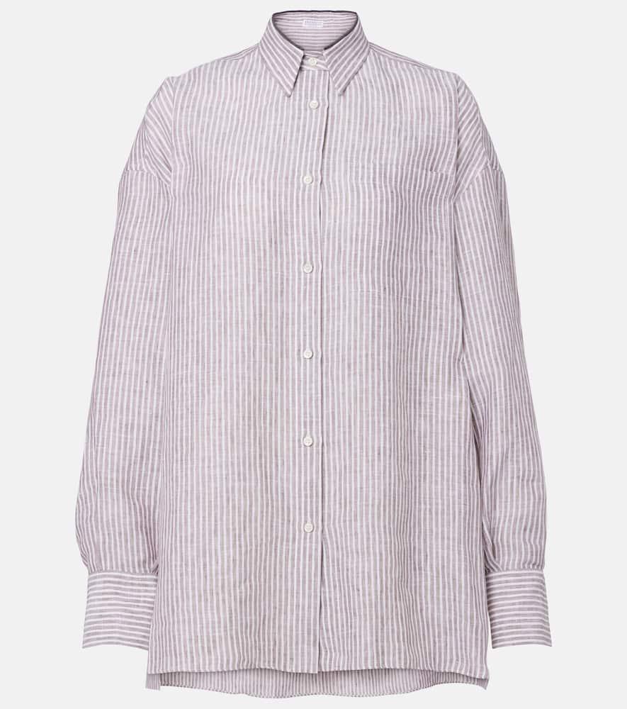 brunello cucinelli monili striped linen shirt