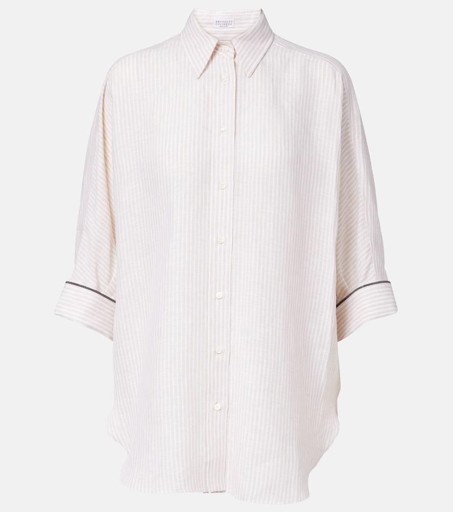 brunello cucinelli monili striped oversized linen shirt
