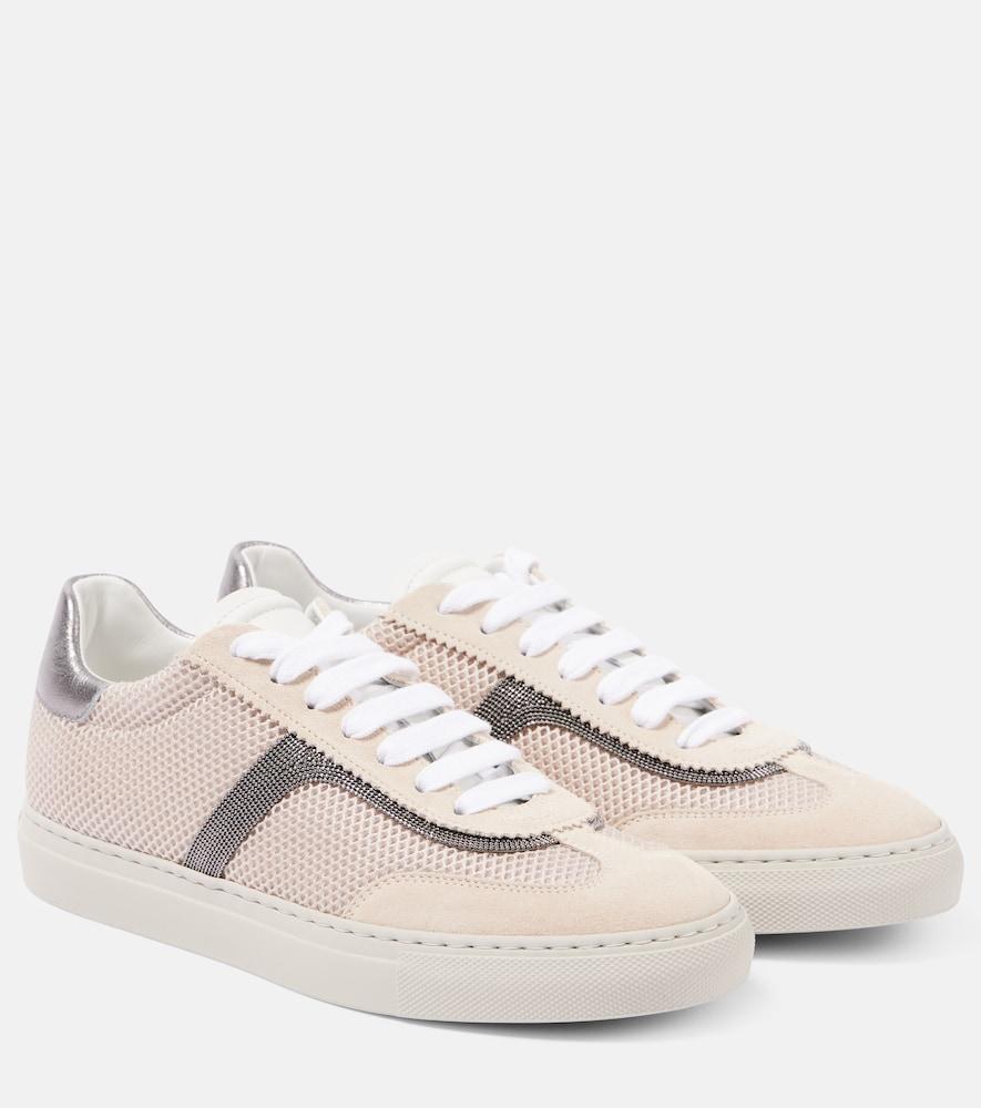 brunello cucinelli monili suede and mesh sneakers