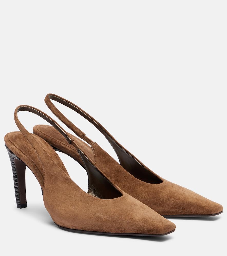 brunello cucinelli monili suede slingback pumps