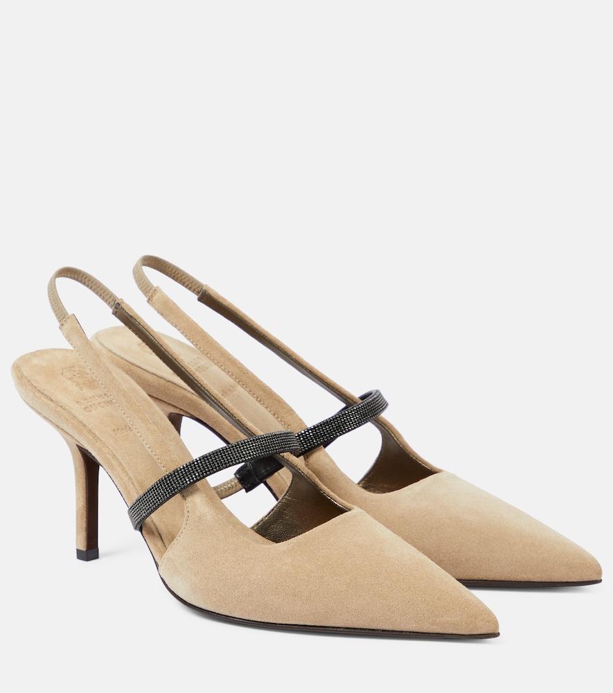 brunello cucinelli monili suede slingback pumps