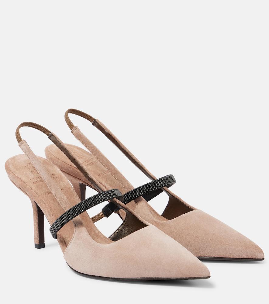 brunello cucinelli monili suede slingback pumps