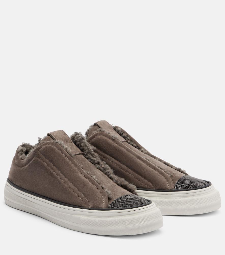 brunello cucinelli monili suede slip