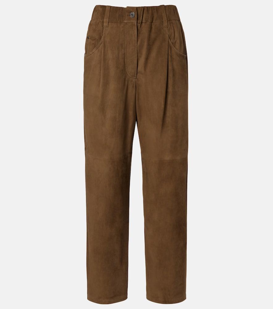 brunello cucinelli monili suede straight pants