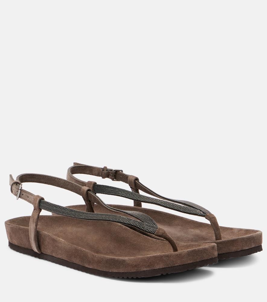 brunello cucinelli monili suede thong sandals