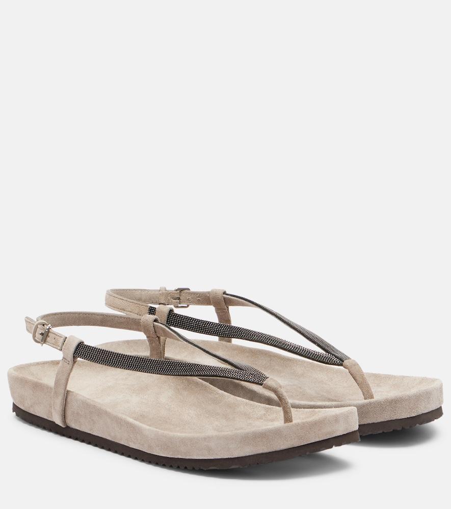 brunello cucinelli monili suede thong sandals