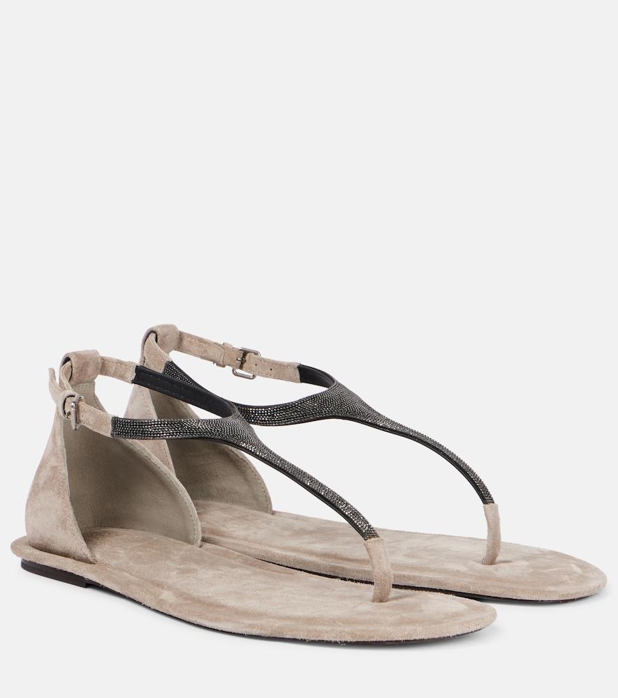 brunello cucinelli monili suede thong sandals