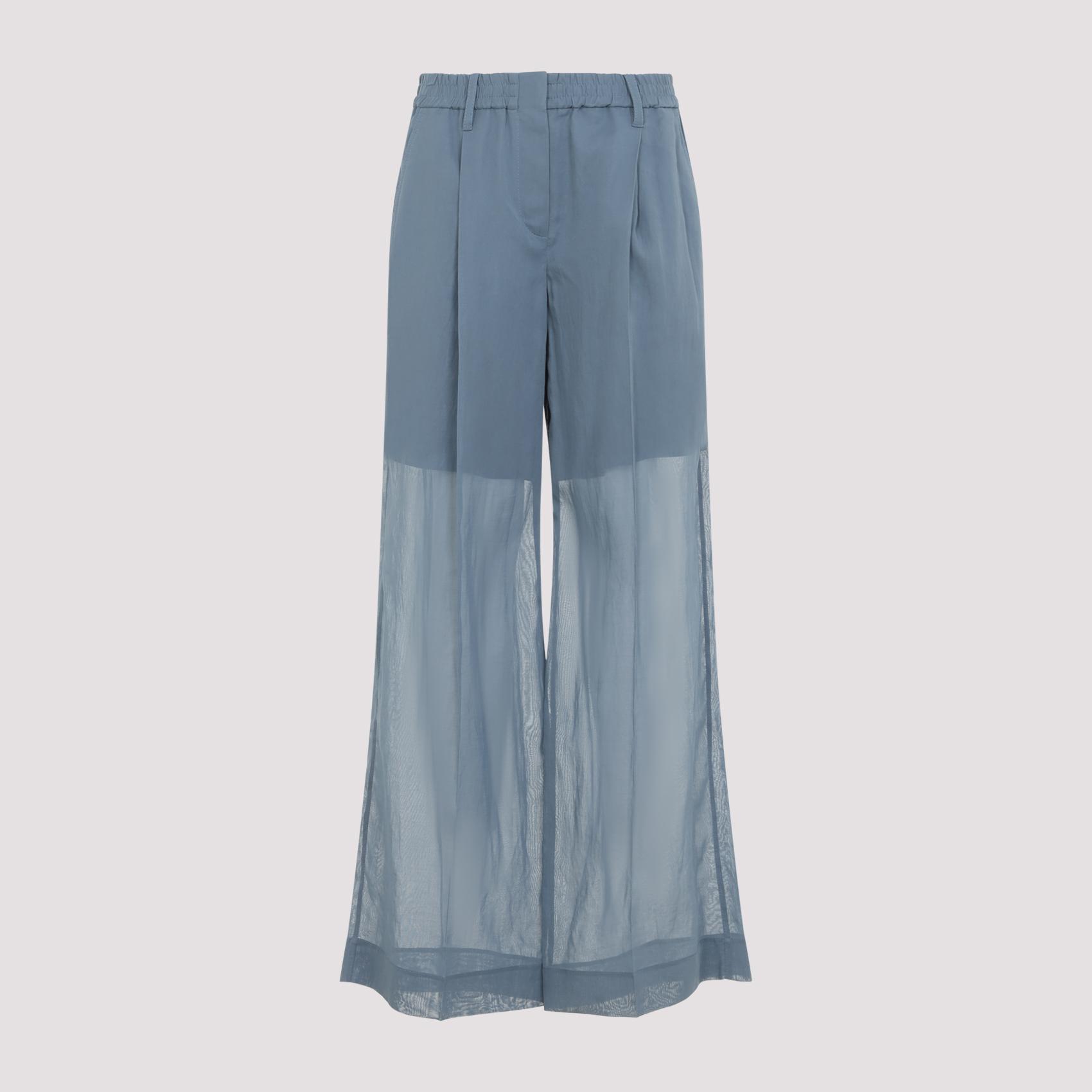 brunello cucinelli organza pants blue cotton - women