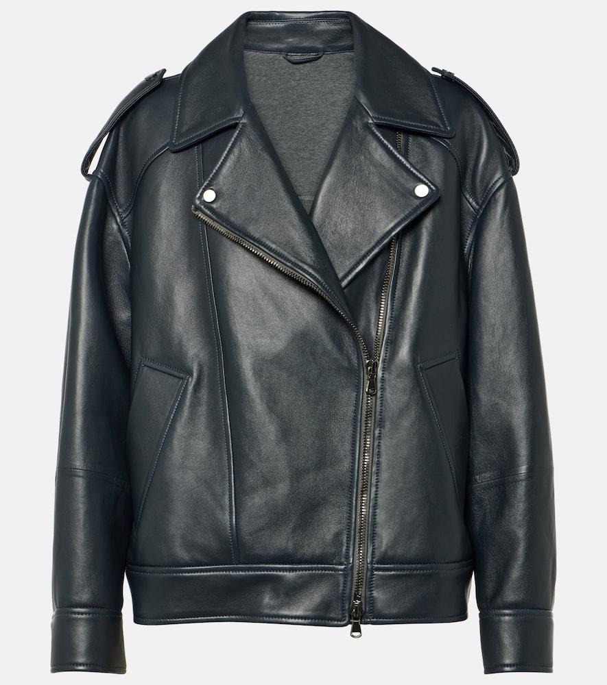 brunello cucinelli oversized leather biker jacket