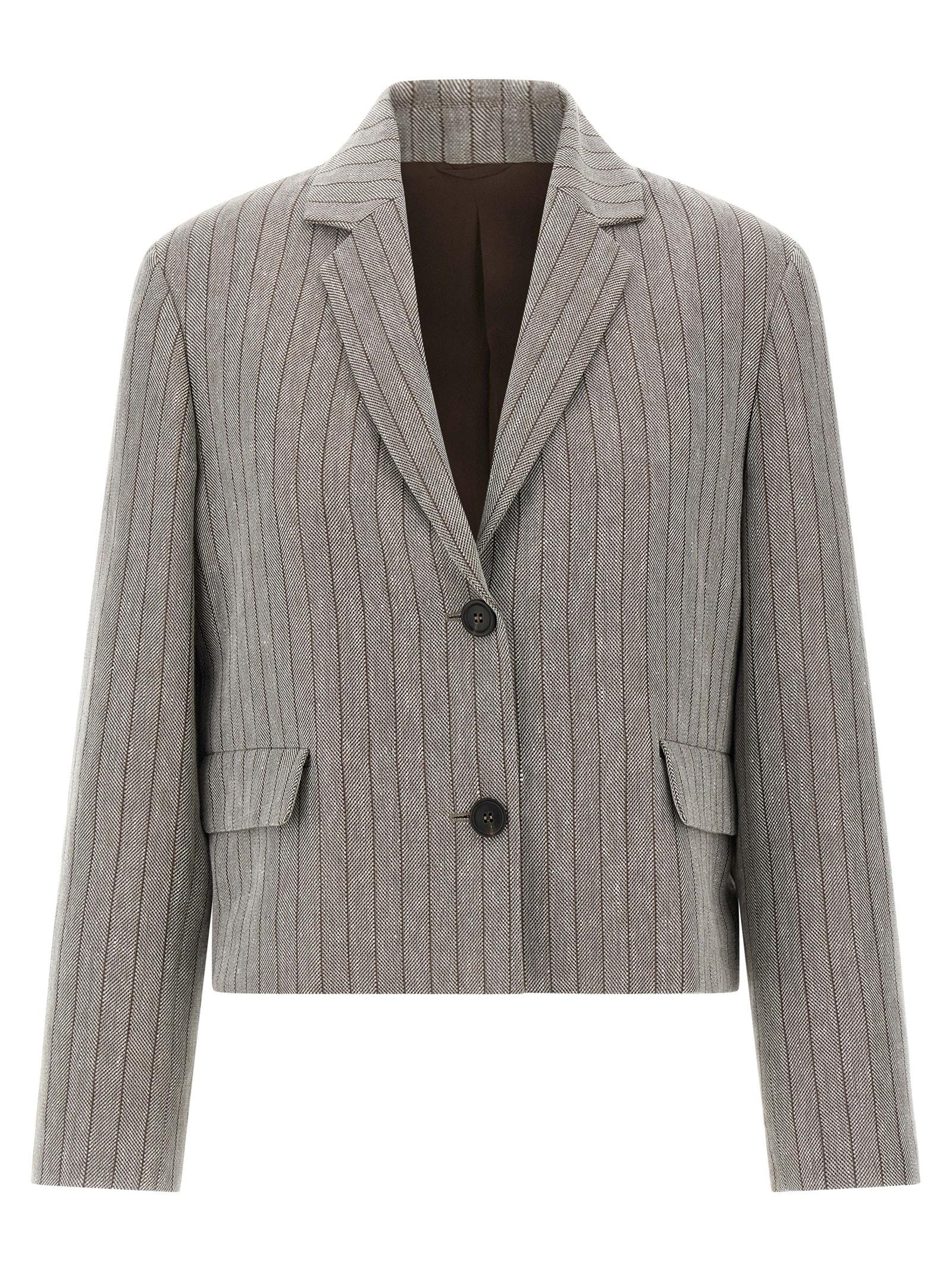 brunello cucinelli pinstriped chevron blazer