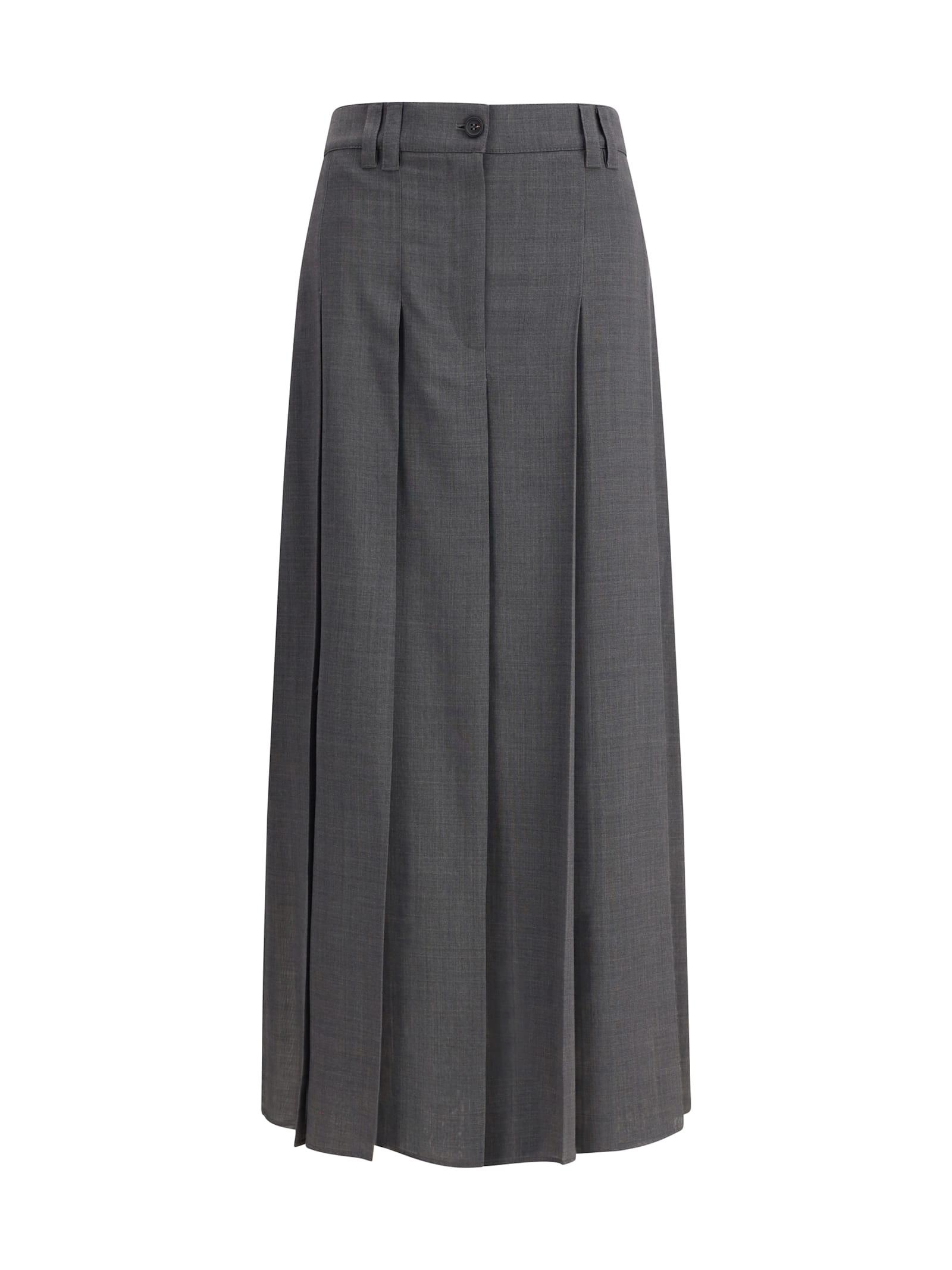 brunello cucinelli pleated long skirt in virgin wool techno gauze