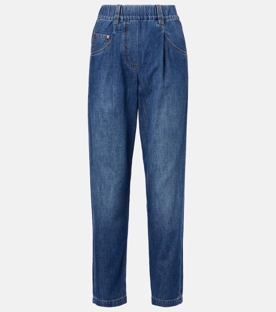 brunello cucinelli pleated tapered jeans