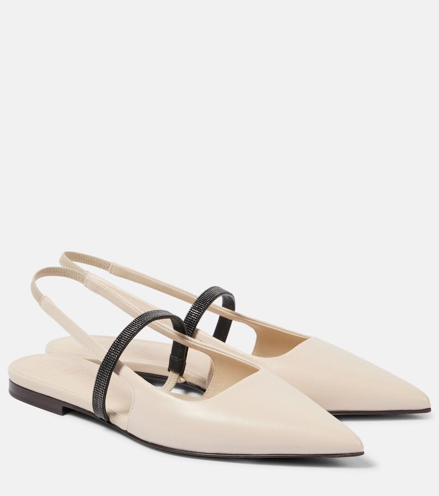 brunello cucinelli pointy leather slingback pumps