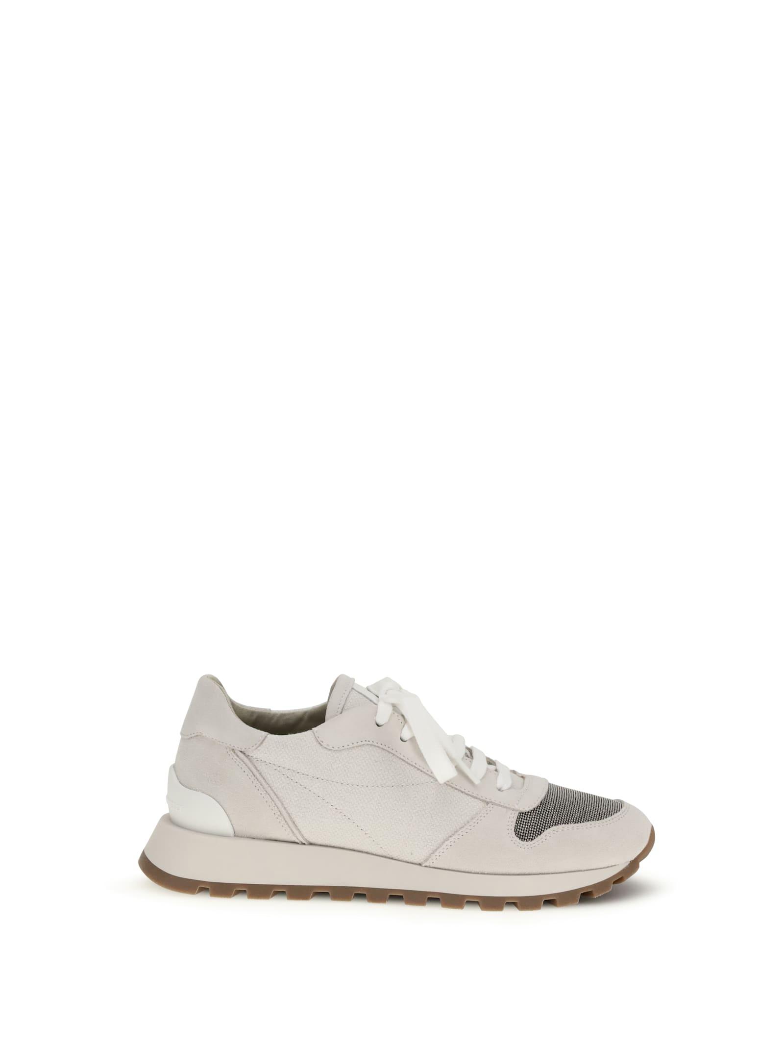 brunello cucinelli precious toe sneakers in suede and techno fabric