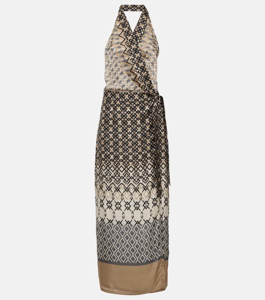 brunello cucinelli printed halterneck silk maxi dress