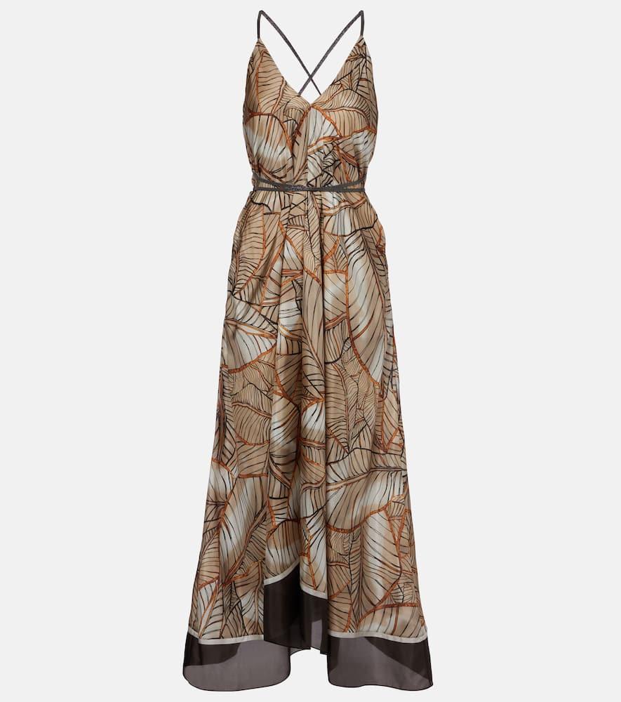 brunello cucinelli printed silk maxi dress