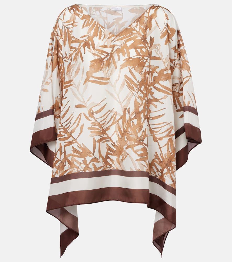brunello cucinelli printed silk top
