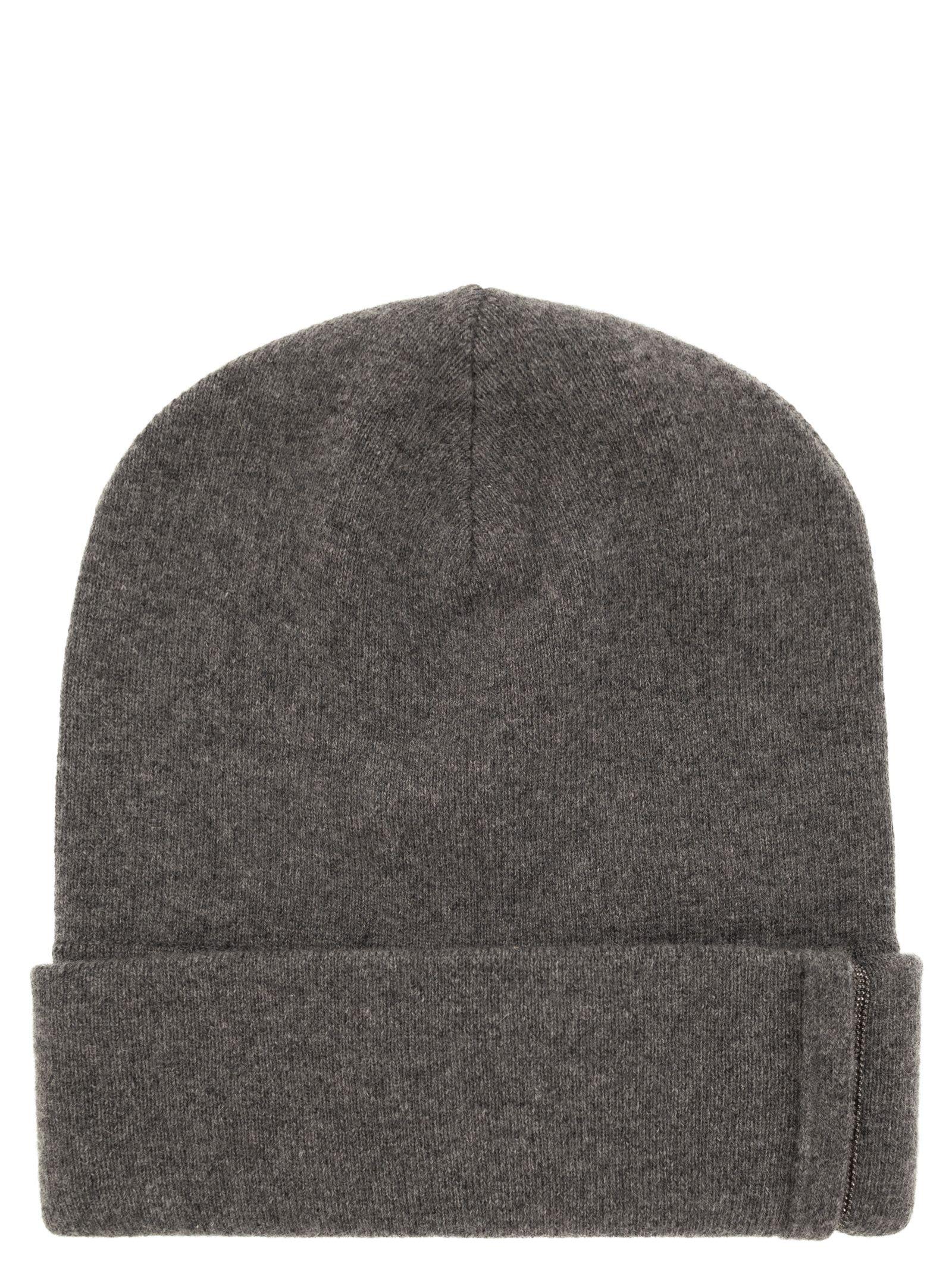 brunello cucinelli ribbed cashmere knit papalina with necklace