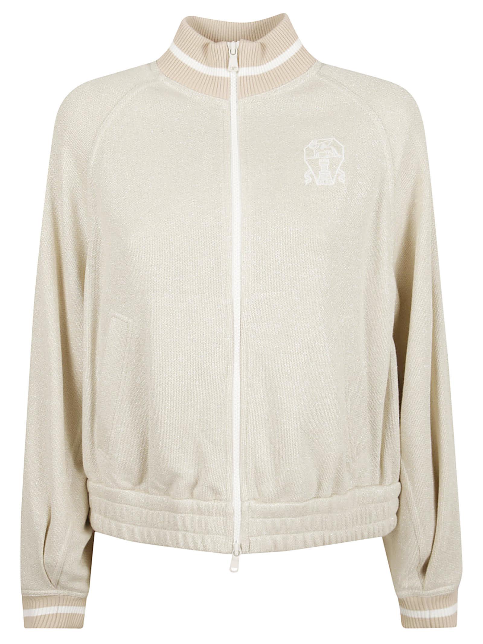 brunello cucinelli ribbed-collar zip-up cardigan