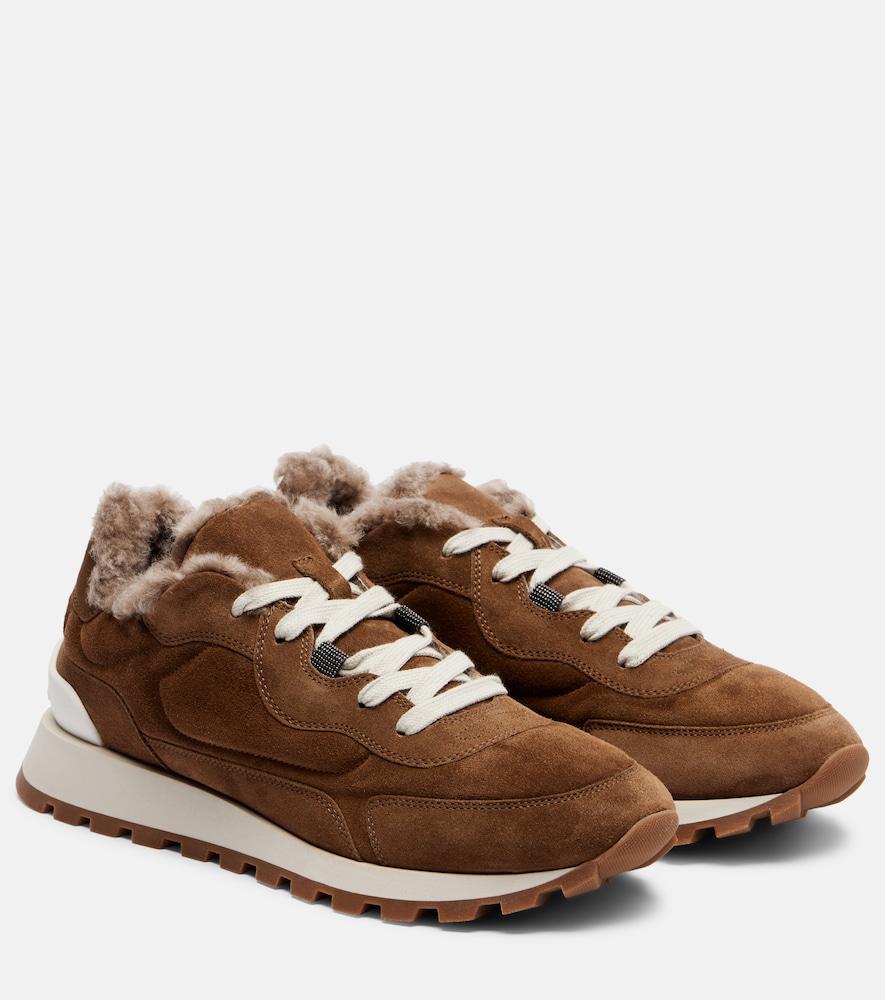brunello cucinelli runner monili suede and canvas sneakers
