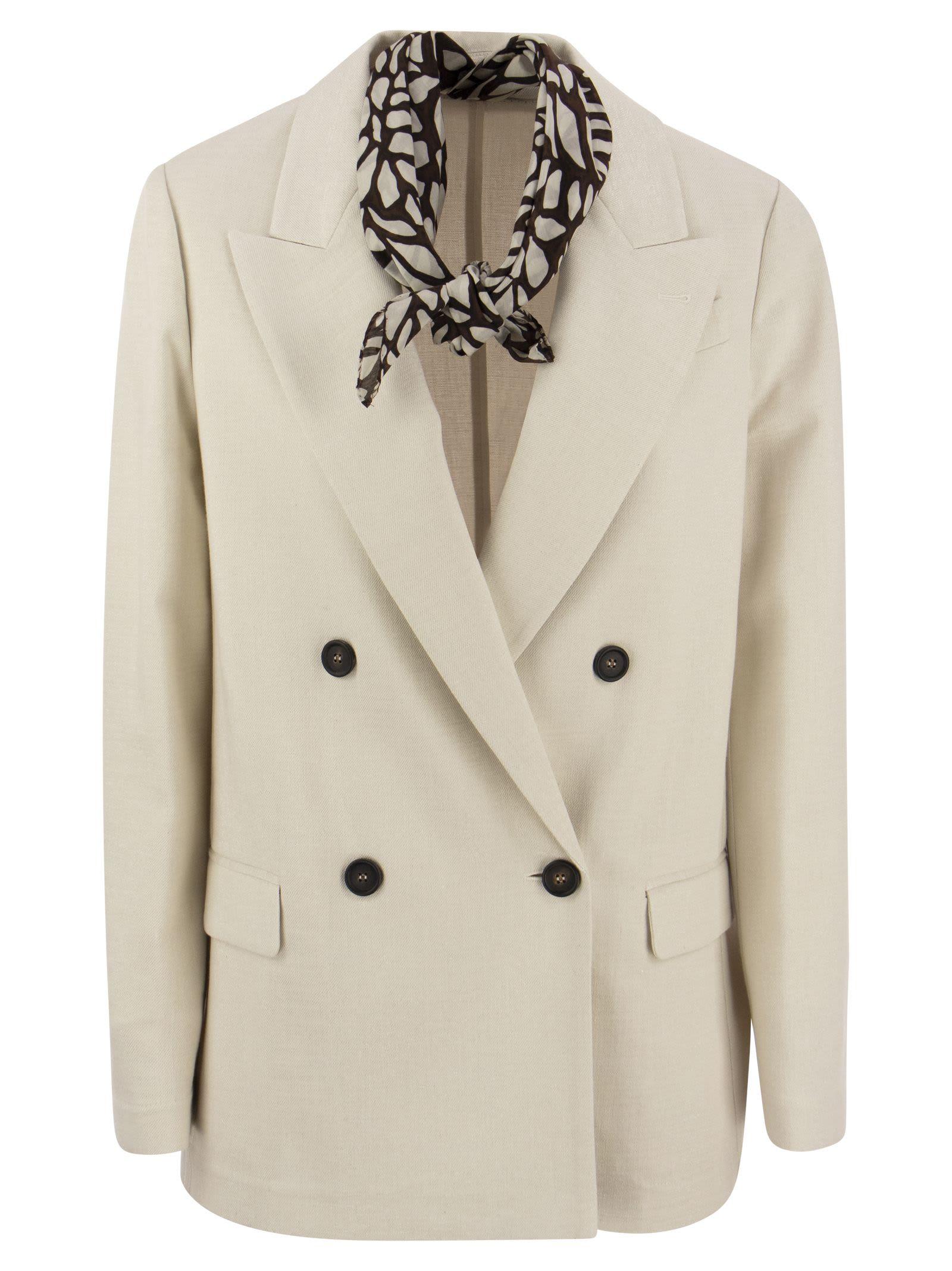 brunello cucinelli scarf detail double-breasted dinner jacket