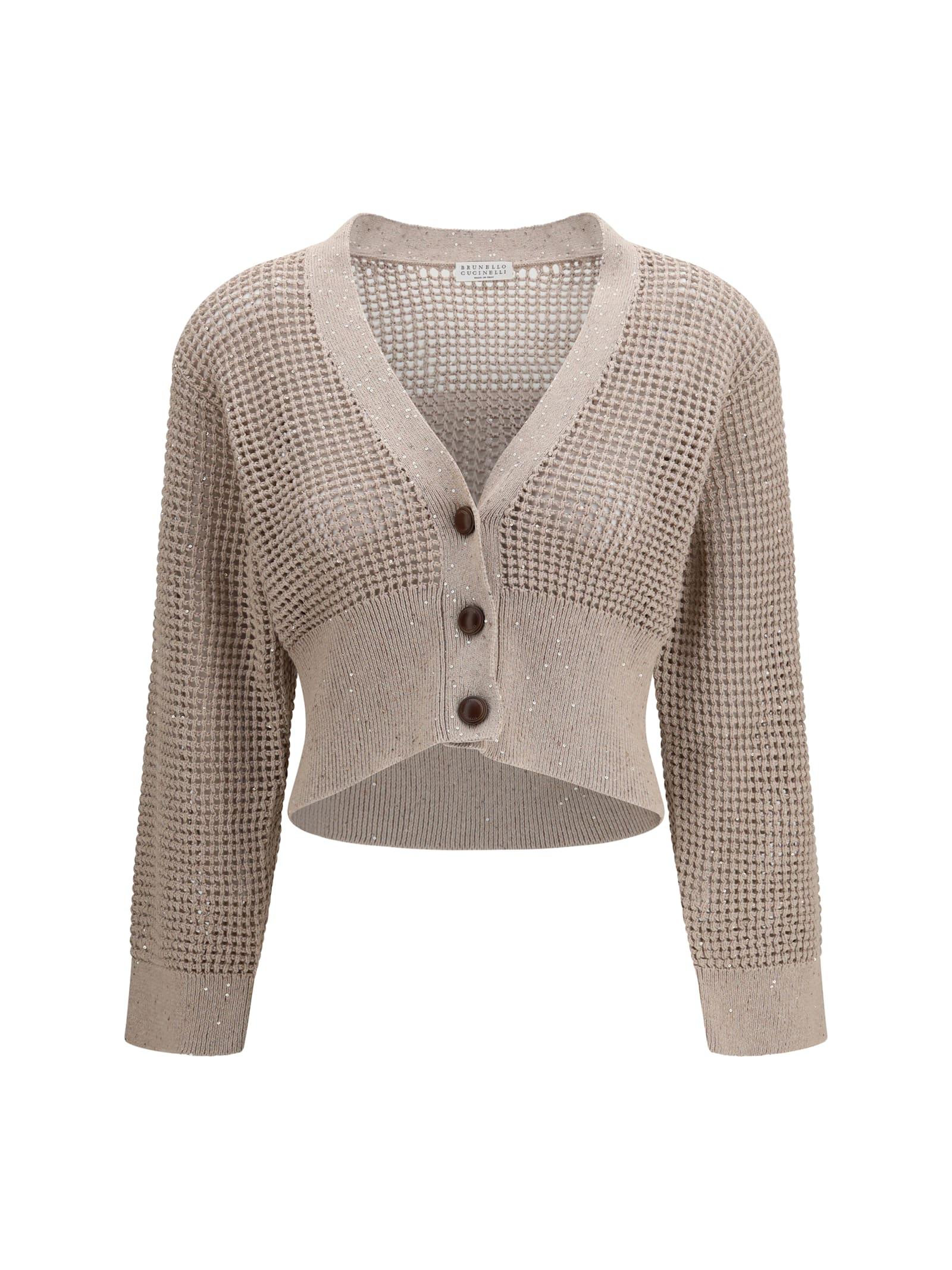 brunello cucinelli sequined mesh cardigan