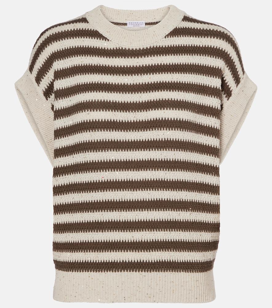 brunello cucinelli sequined striped cotton