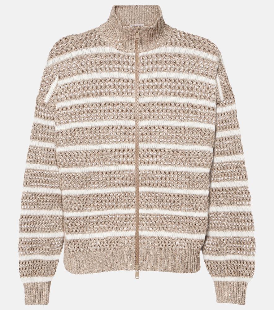 brunello cucinelli sequined striped linen