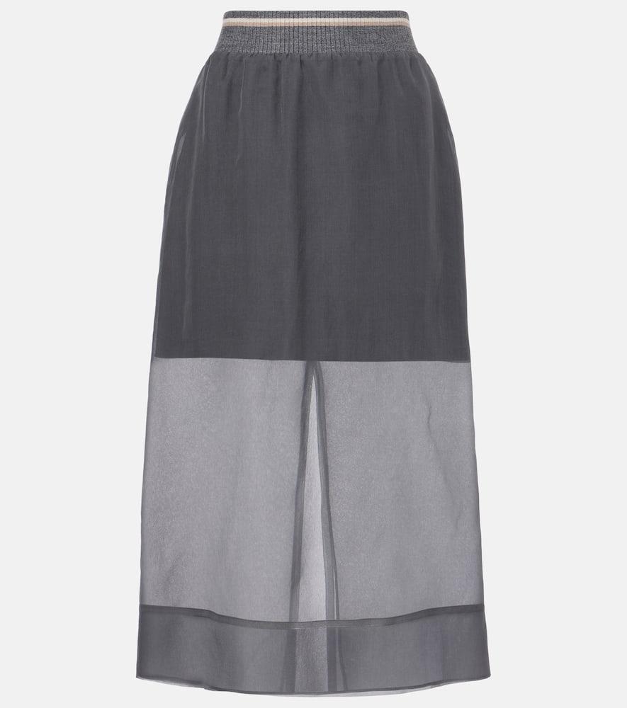 brunello cucinelli sheer silk midi skirt