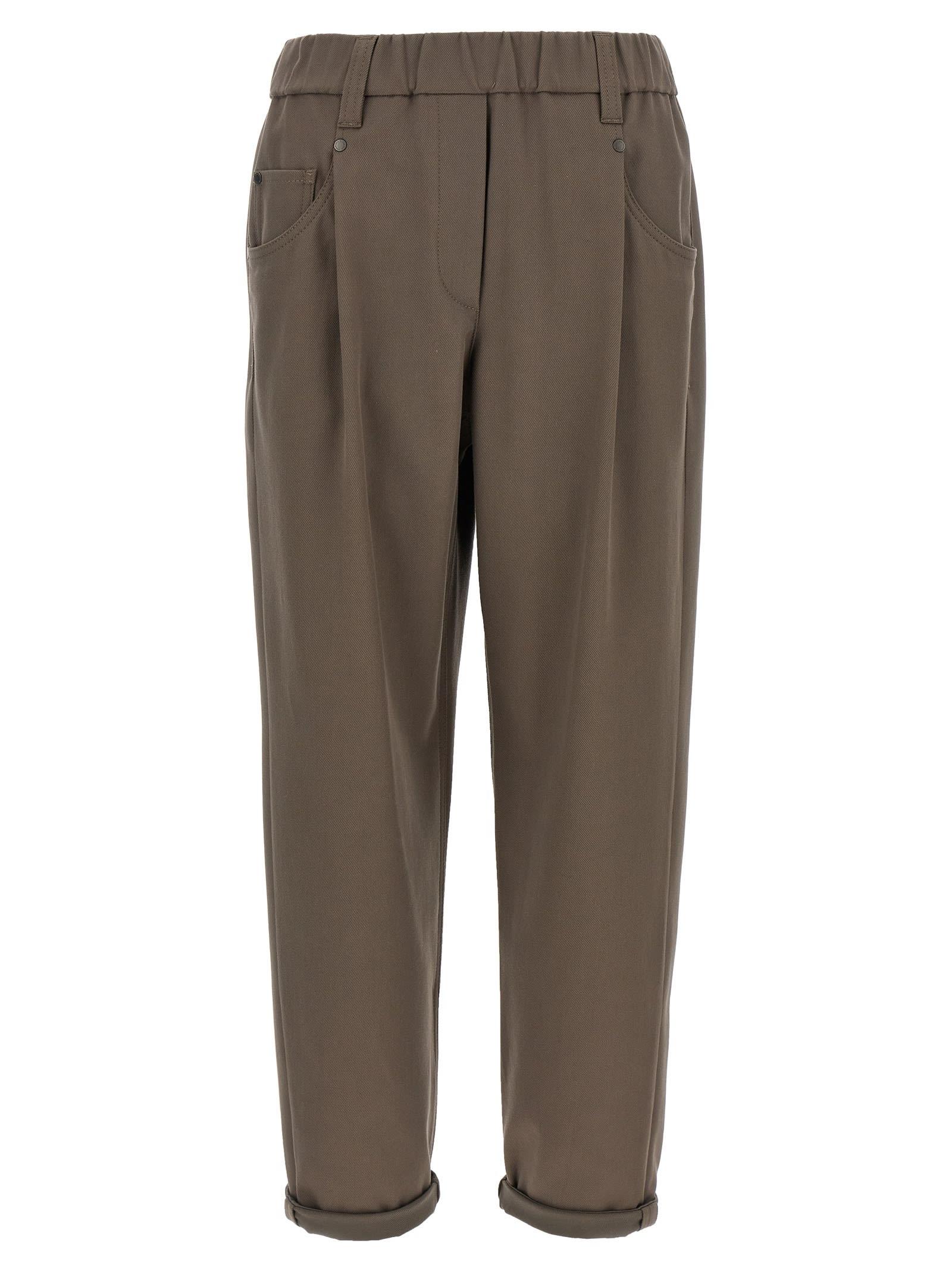 brunello cucinelli shiny bartack pants
