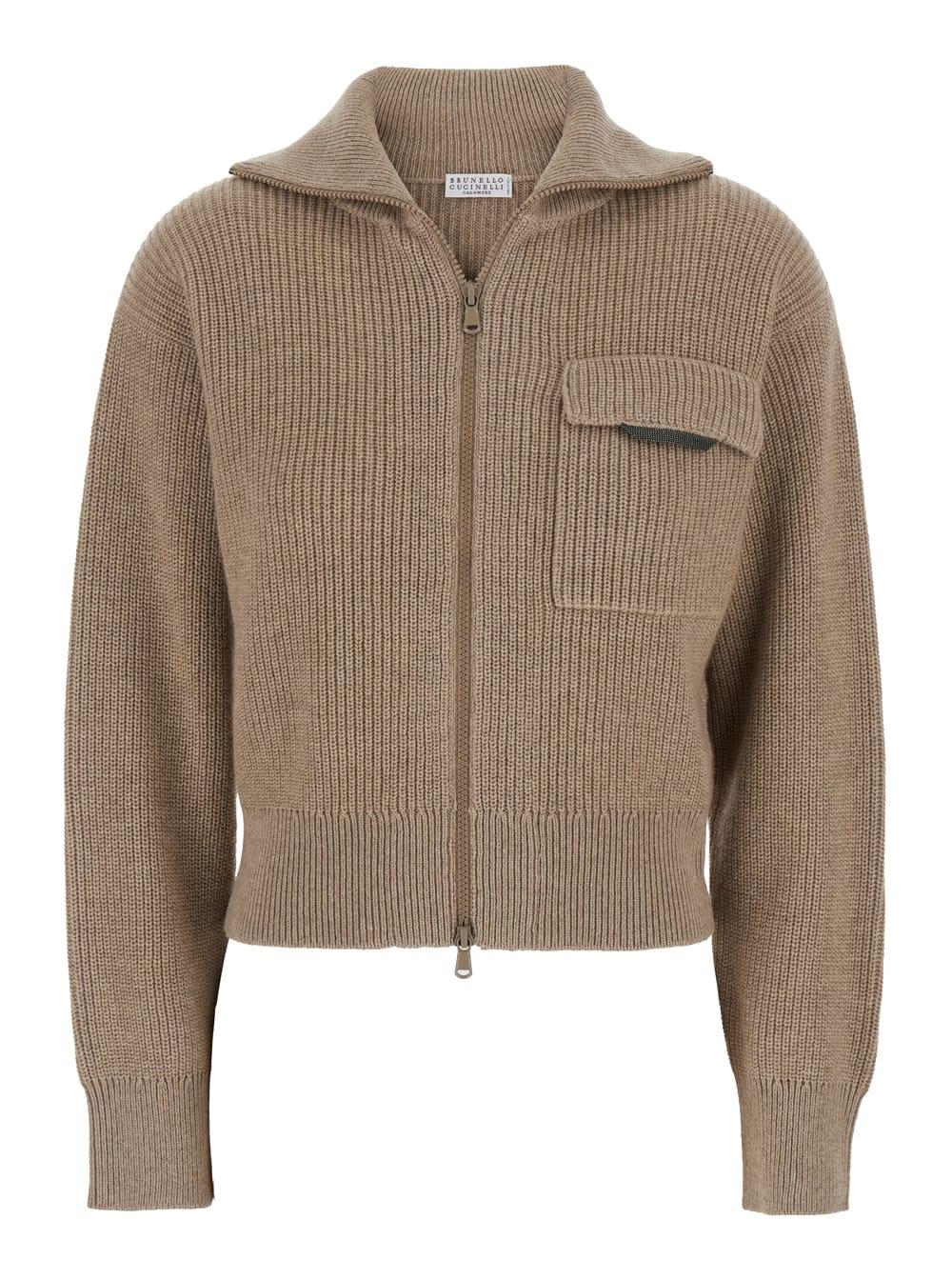 brunello cucinelli shiny flap detail cropped cardigan