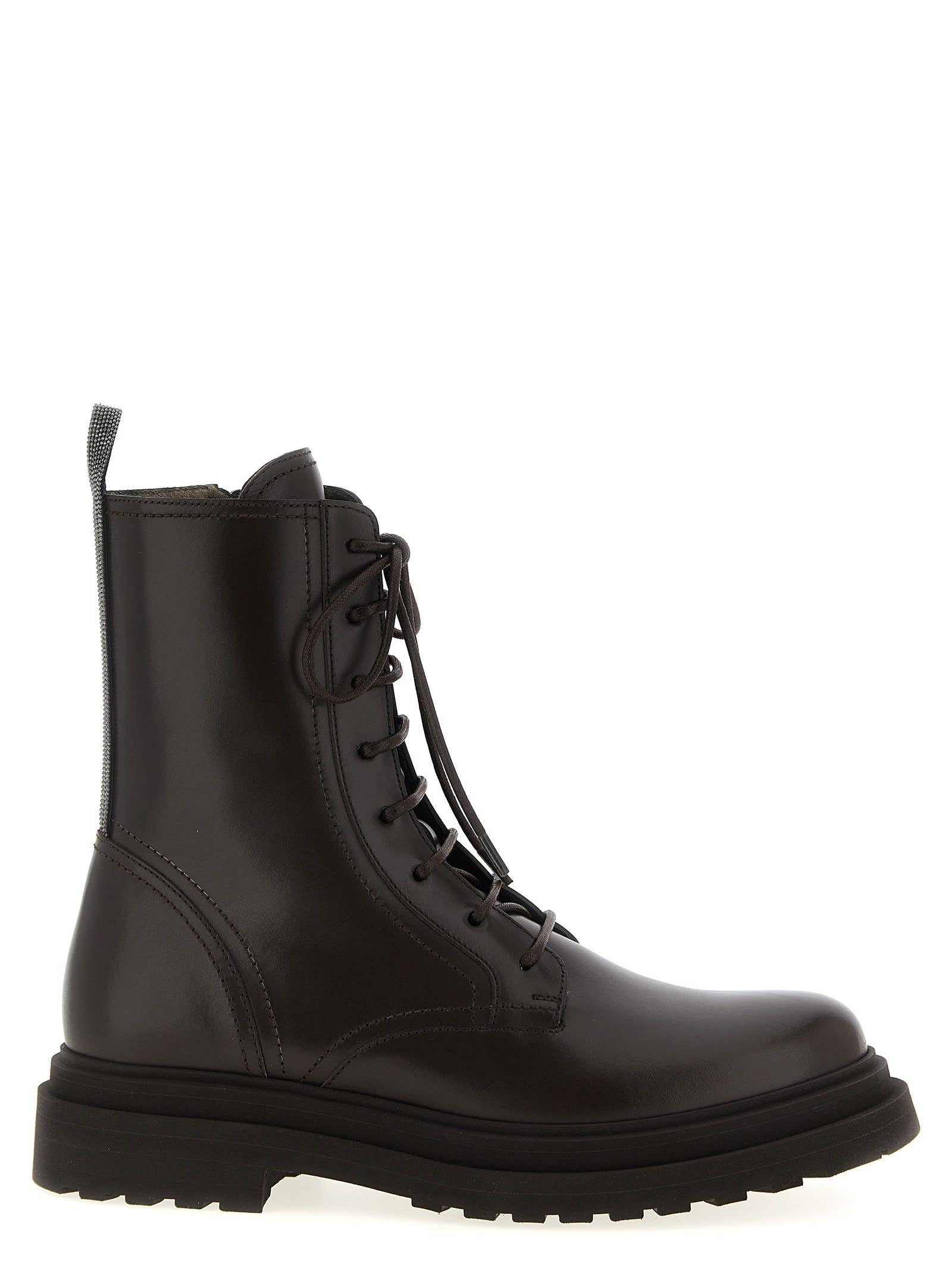 brunello cucinelli shiny loop detail combat boots