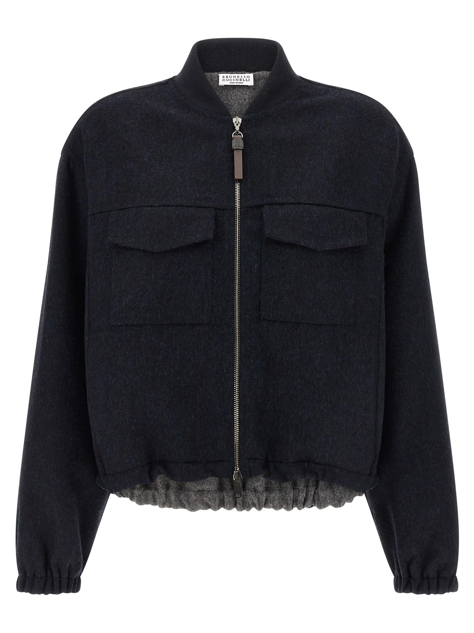 brunello cucinelli shiny zipper pull bomber jacket