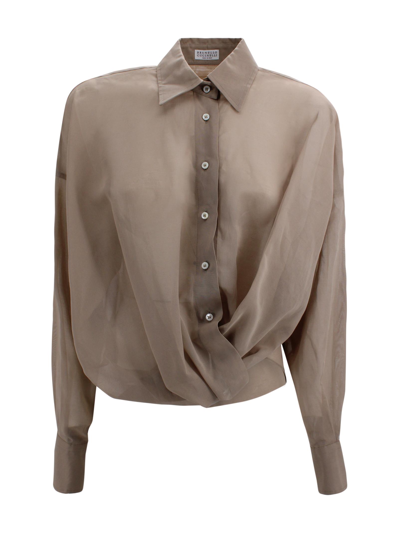 brunello cucinelli shirts coffee silk - women
